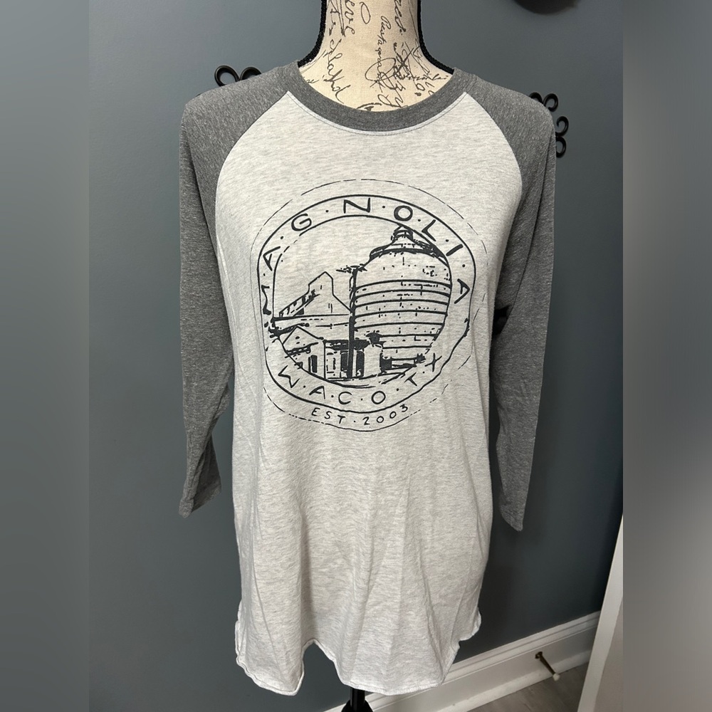 Very Good Used Condition- Magnolia Silos Baseball Tee- Natural & Grey